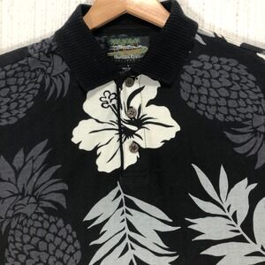 Hawaiian Reserve Collection Mens L Black Aloha Pineapple Hibiscus Polo Shirt
